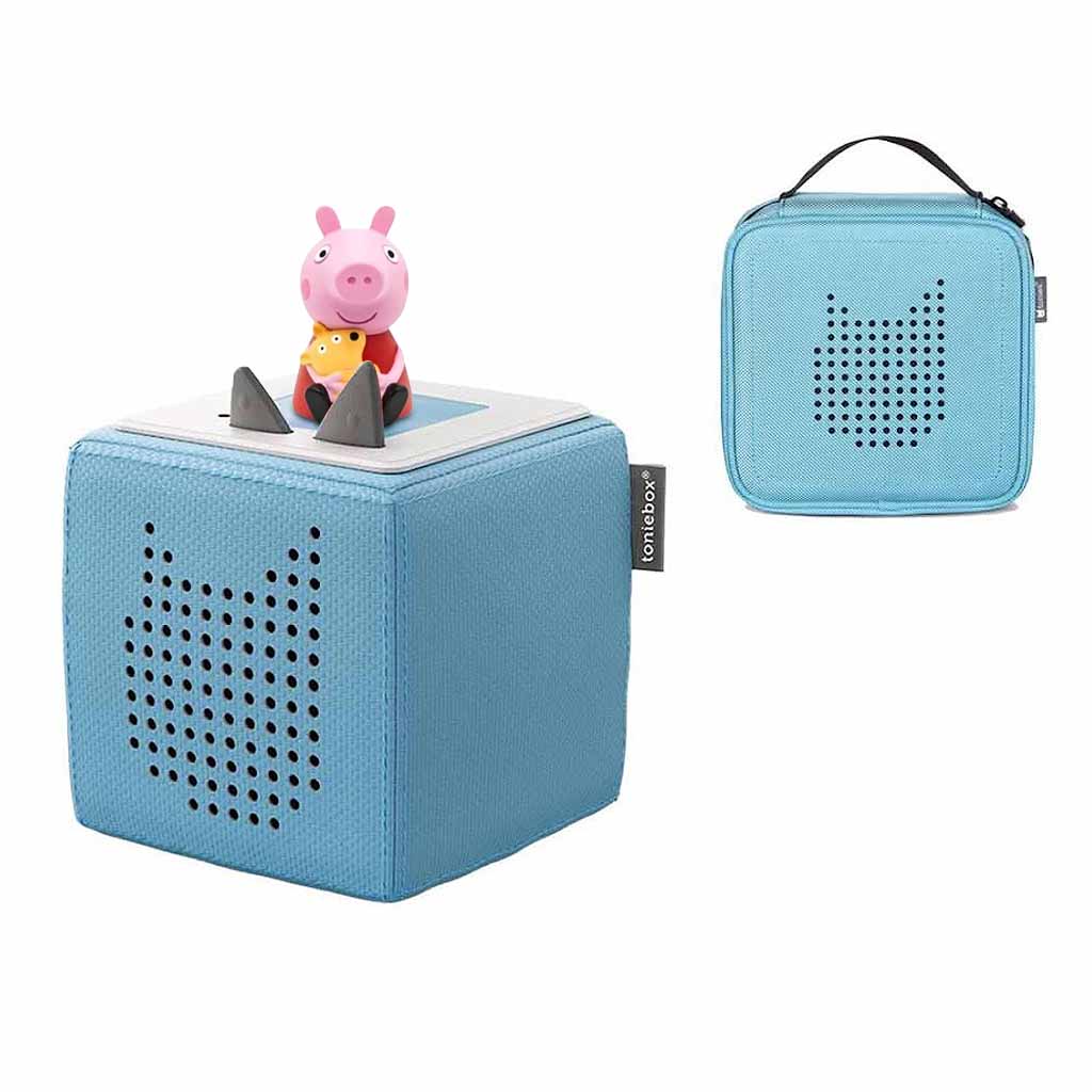 Tonies Toniebox Playtime Puppy Starter Set and Carry Case Light Blue with Tonies Audio Play Figurine, Peppa Pig - ANB BABY
