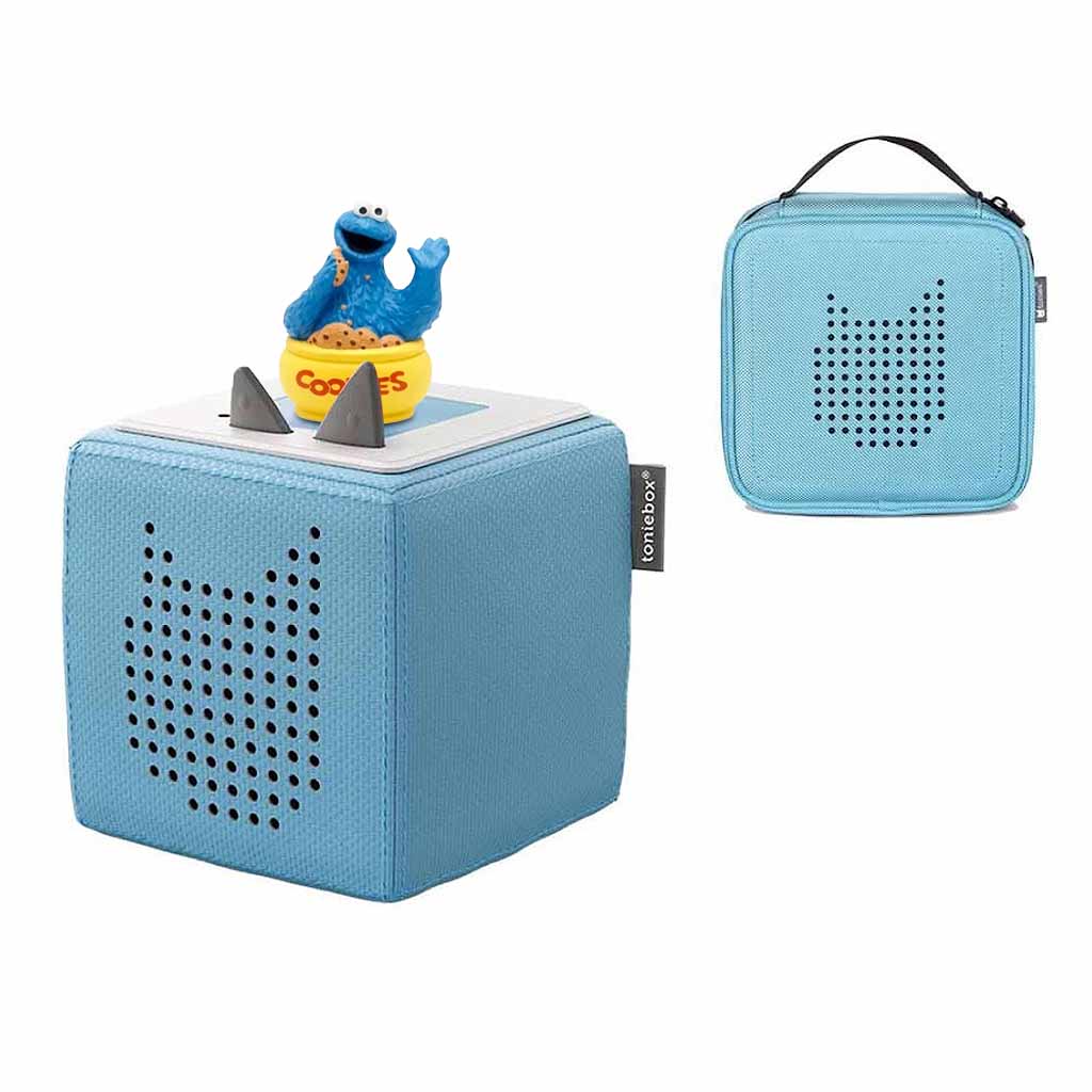 Tonies Toniebox Playtime Puppy Starter Set and Carry Case Light Blue with Tonies Audio Play Figurine, Sesame Street Cookie-Monster - ANB BABY