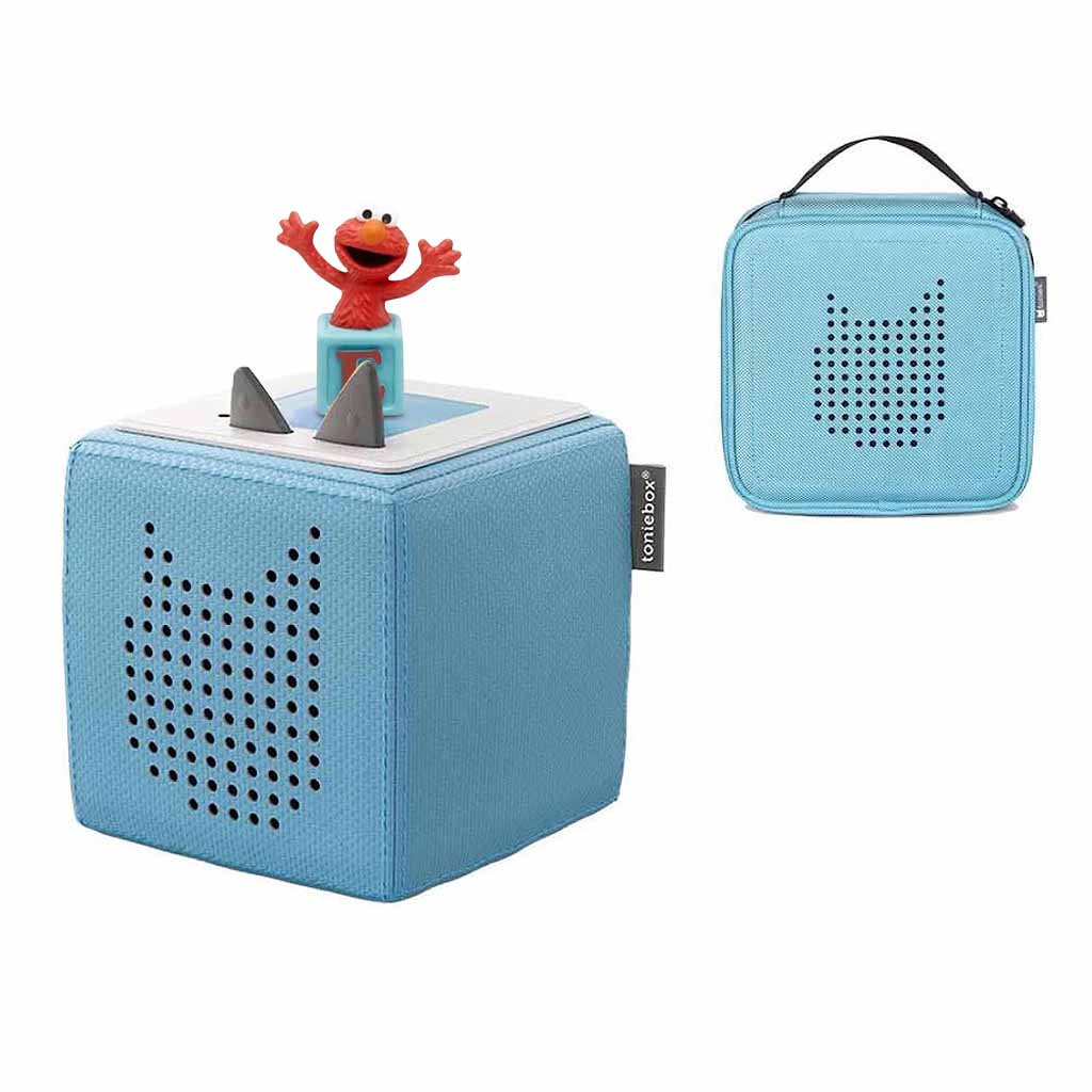 Tonies Toniebox Playtime Puppy Starter Set and Carry Case Light Blue with Tonies Audio Play Figurine, Sesame Street Elmo - ANB BABY