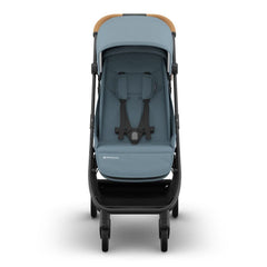 UPPAbaby Minu V3 Stroller, Dillan Stone Blue Carbon Frame Sand Leather,Front - ANB BABY