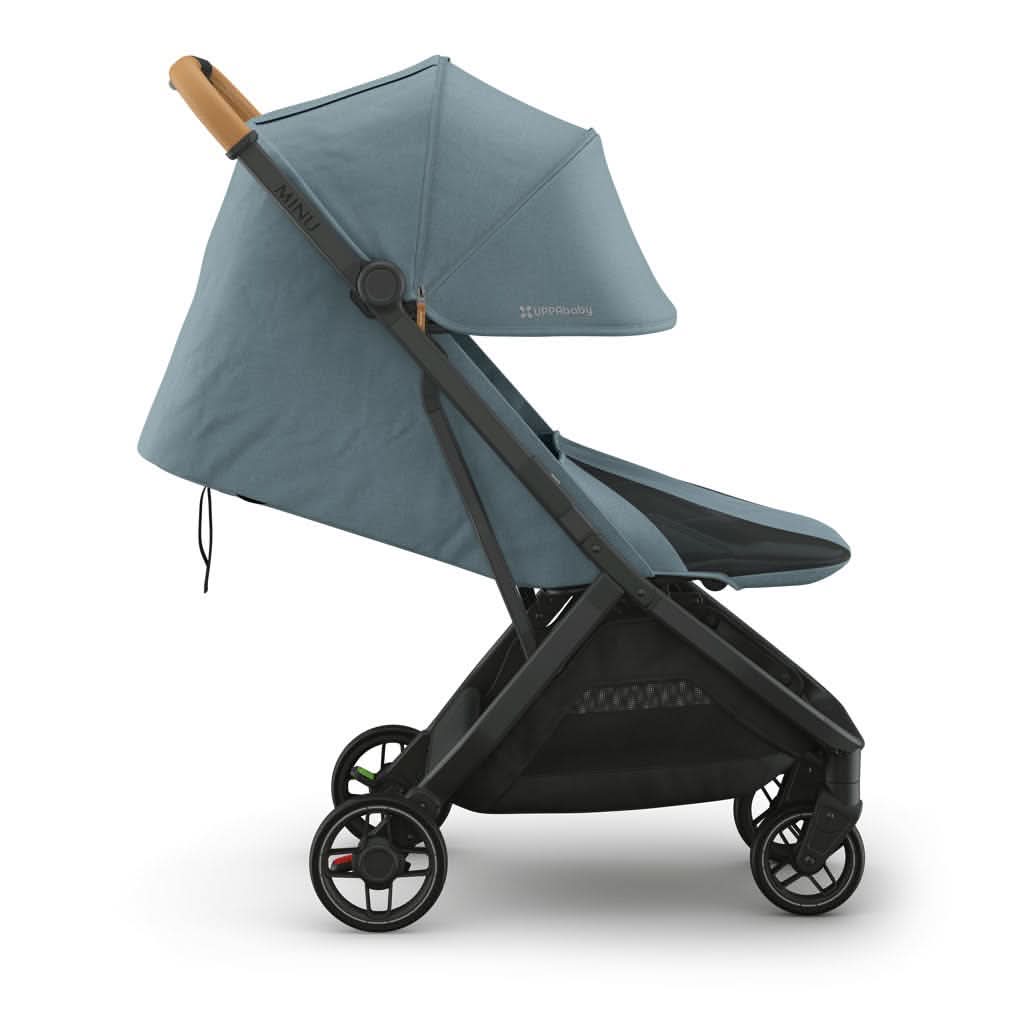 UPPAbaby Minu V3 Stroller, Dillan Stone Blue Carbon Frame Sand Leather SideRight, Features - ANB BABY