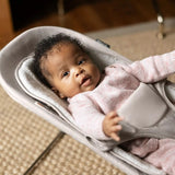 UPPAbaby Mira 2-in-1 Bouncer and Seat, Charlie, Sand Mélange, Black Frame, Walnut Wood, Lifestyle - ANB BABY