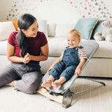 UPPAbaby Mira 2-in-1 Bouncer and Seat, Stella, Grey Mélange, Silver Frame, Maple Wood, Lifestyle - ANB Baby