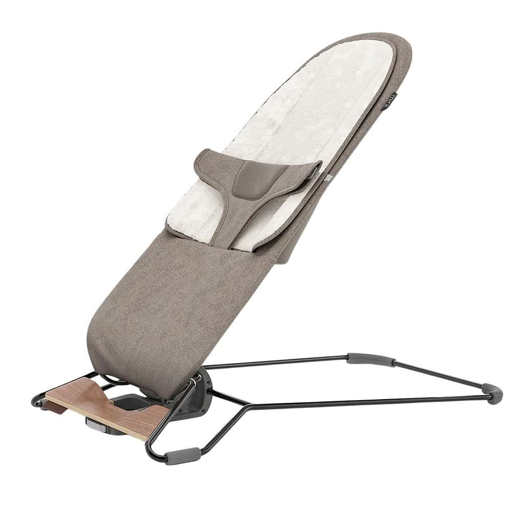 UPPAbaby Mira 2-in-1 Bouncer and Seat, Wells, Dark Taupe Mélange, Black Frame, Walnut Wood, Main - ANB BABY