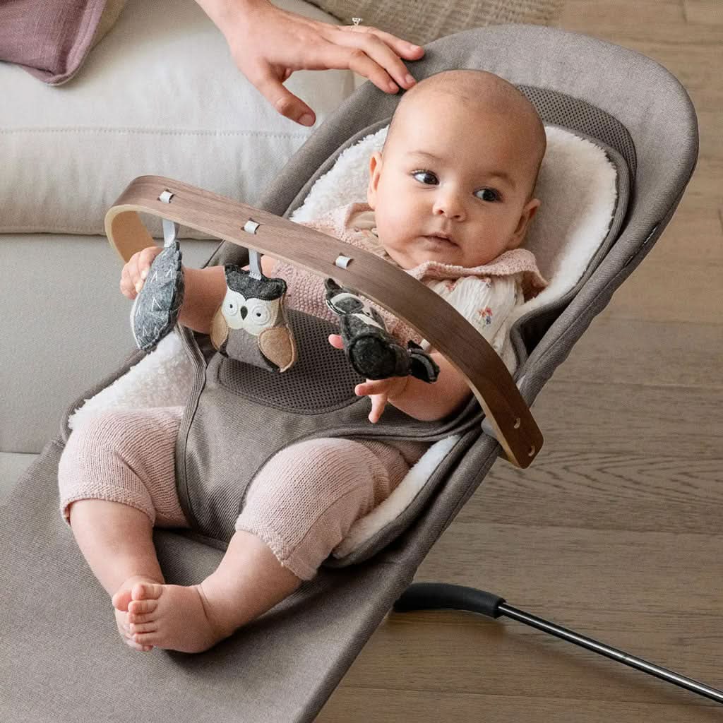 UPPAbaby Mira Bouncer Forest Fun Toy Bar, Grey Walnut Wood, Lifestyle - ANB BABY