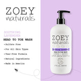 Zoey Naturals Head To Toe Wash 17 oz. Soothing Lavender, Features - ANB Baby