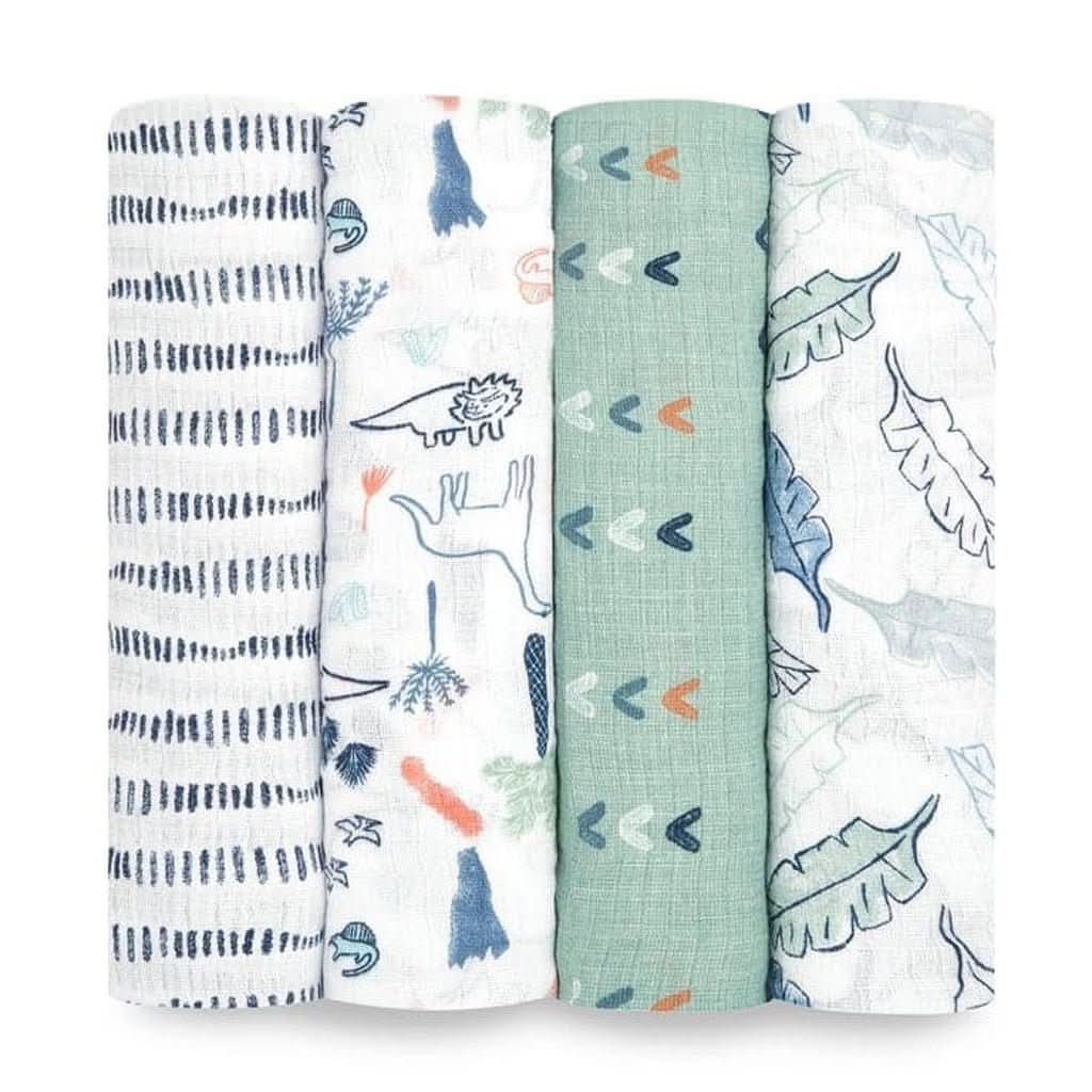 Aden & Anais Infant Essentials Muslin Swaddle Blankets, Dinotime, 4-pack-Swaddle & Sleeping Bags-aden + anais-ANB Baby Store