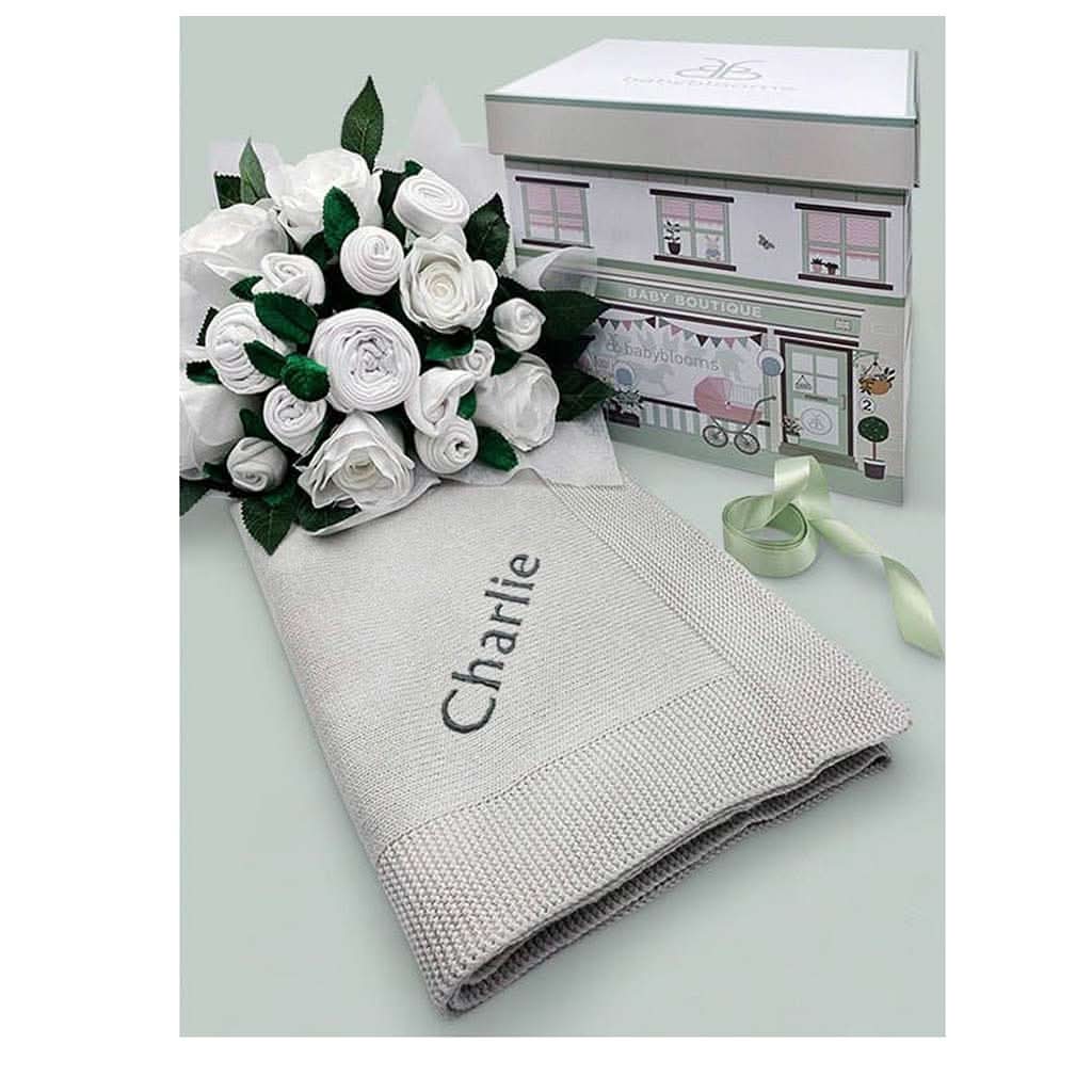 Babyblooms Luxury Rose Baby Clothes Bouquet and Personalized Baby Blanket-Clothing-Babyblooms-Grey-ANB Baby Store