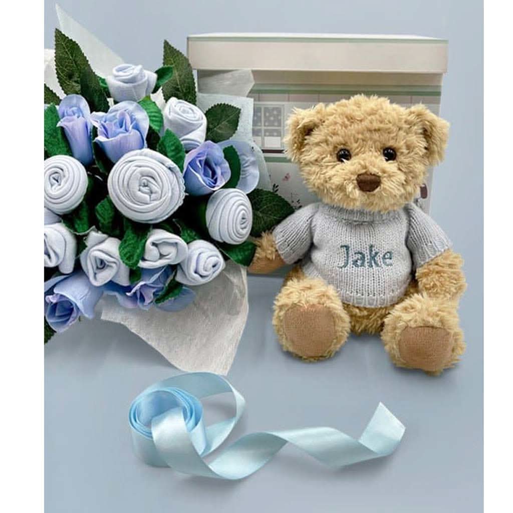 Babyblooms Luxury Rose Baby Clothes Bouquet and Personalized Teddy Bear, ANB BABY