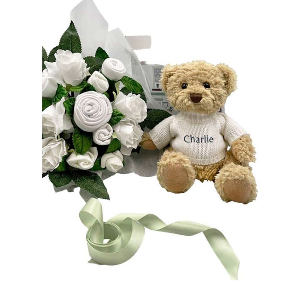 Babyblooms Luxury Rose Baby Clothes Bouquet and Personalized Teddy Bear, ANB BABY