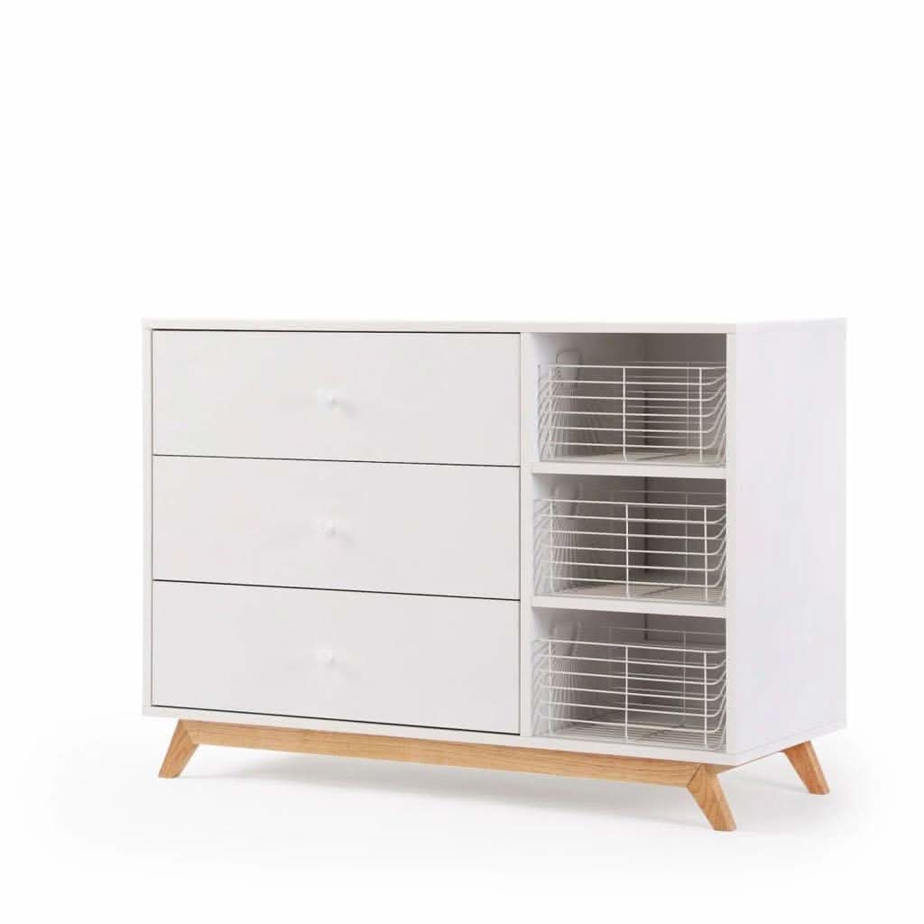 DaDaDa Central Park 2.0 3-Drawer, Two Shelves Dresser-Dressers-DaDaDa-White / Natural-ANB Baby Store