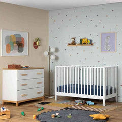 DaDaDa Lala Little 3 - Drawer Dresser, White / Red Oak - Available September, ANB BABY