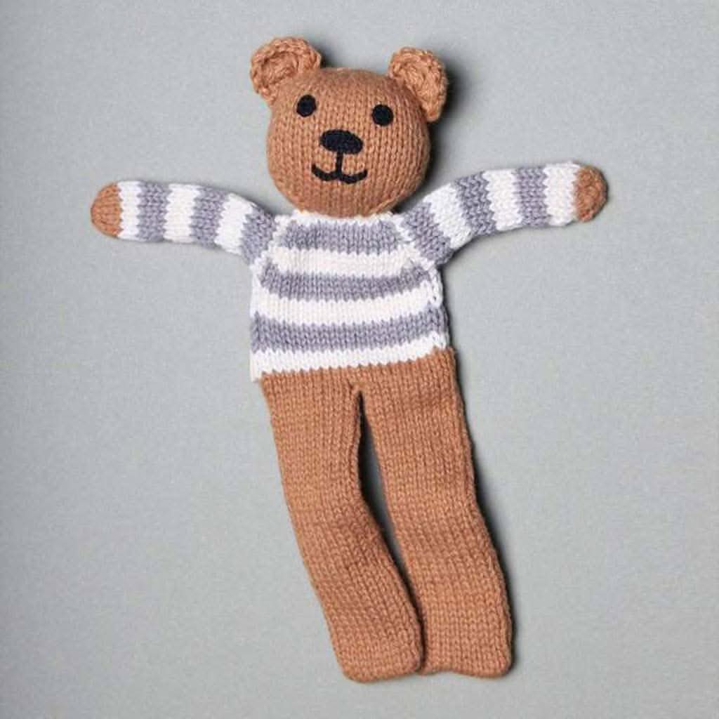 Estella Organic Cotton Handmade Baby Soother, 7.5-Inch Striped Brown Bear-Plush Toys-Estella-ANB Baby Store