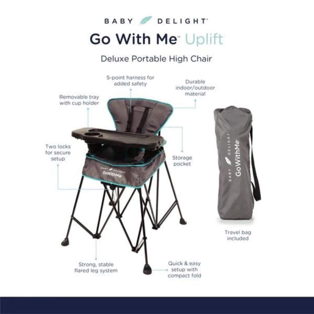 Go With Me Uplift Deluxe Portable High Chair, Grey / Teal, ANB BABY