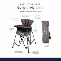 Go With Me Uplift Deluxe Portable High Chair, Grey / Teal, ANB BABY