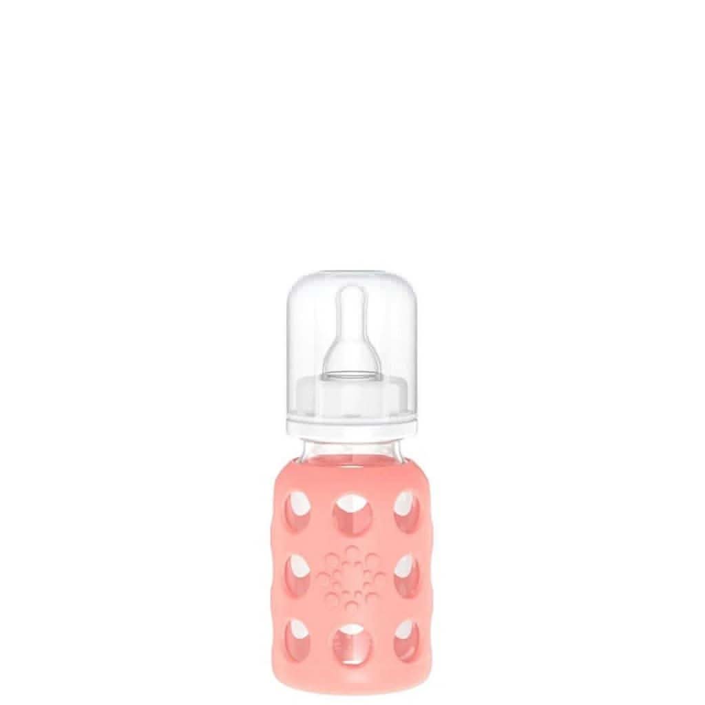 Lifefactory 4-Ounce Glass Baby Bottle with Stage 1 Nipple, Stopper and Cap-Feeding Bottles-Lifefactory-Cantaloupe-ANB Baby Store