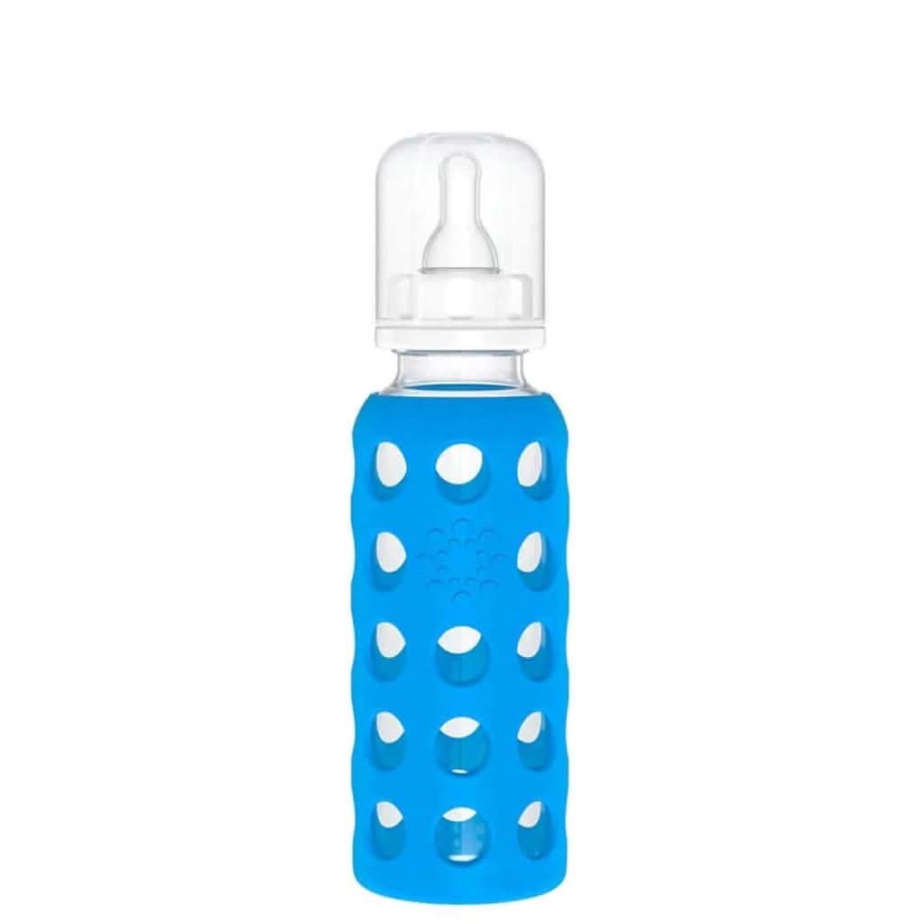 Lifefactory 9-Ounce Glass Baby Bottle with Stage 1 Nipple, Stopper and Cap-Feeding Bottles-Lifefactory-Cobalt Blue-ANB Baby Store