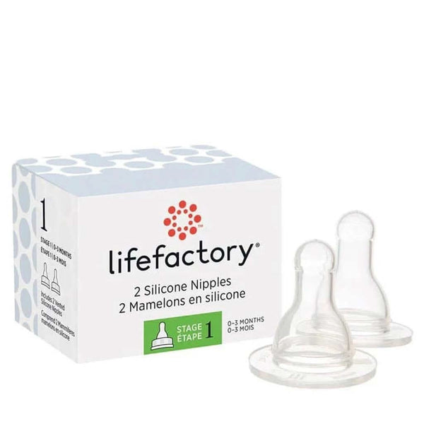 Lifefactory Stage 1 Baby Bottle Nipple for 4-Ounce and 9-Ounce, Clear, Pack of 2