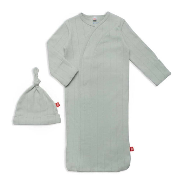 Magnetic Me Love Lines Pointelle Magnetic Gown and Hat Set, Newborn-3 Months