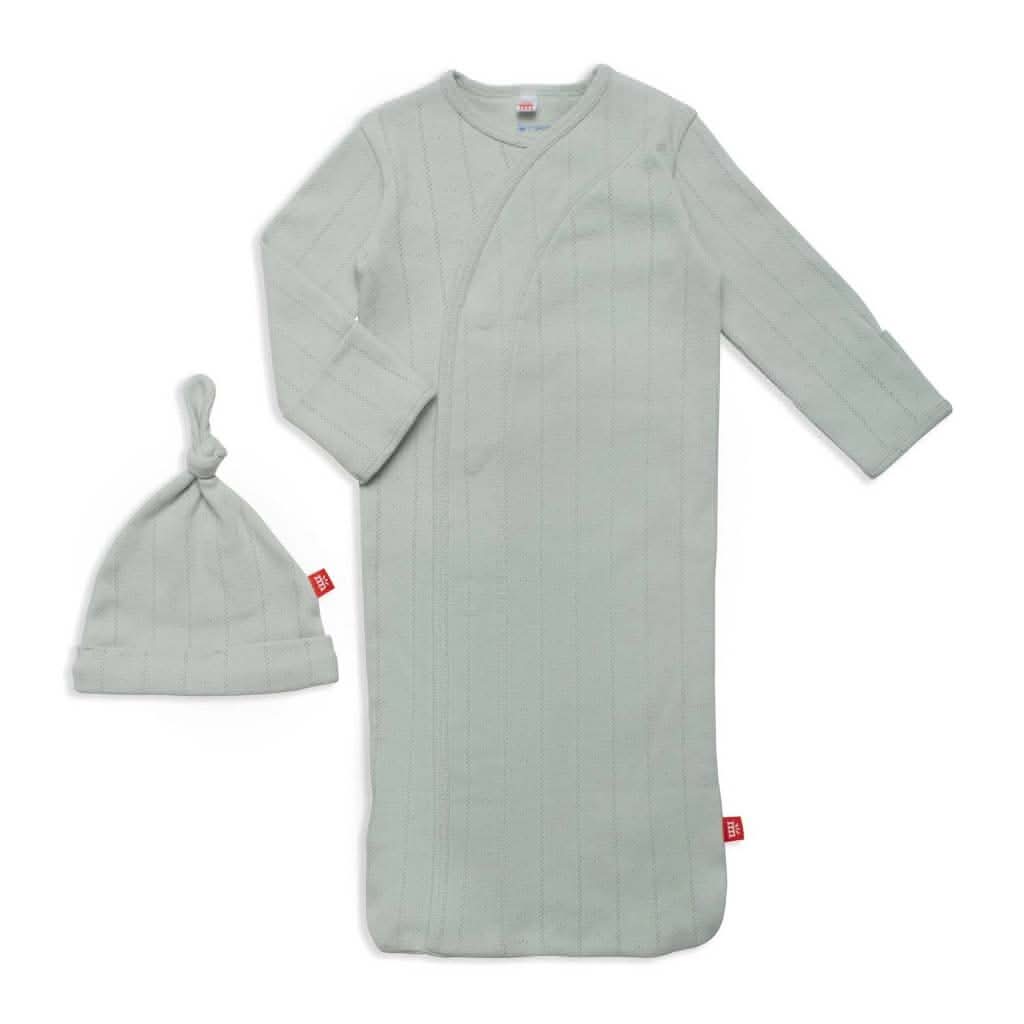 Magnetic Me Love Lines Pointelle Magnetic Gown and Hat Set, Newborn-3 Months-Clothing-Magnetic Me-Seagrass-ANB Baby Store