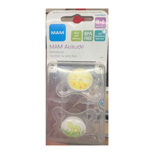 MAM Attitude Pacifiers 2 Pack for 0 - 6 Months, Yellow/Green - ANB Baby