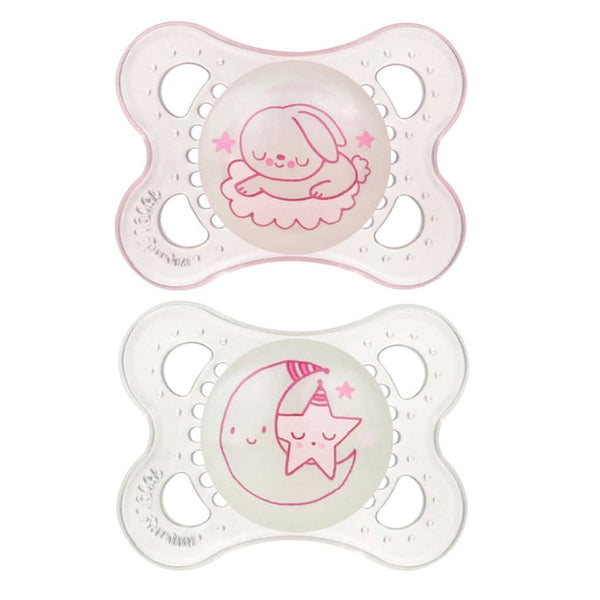 MAM Glow In The Dark Pacifiers  2 Pack for 0-6 Months, Pink