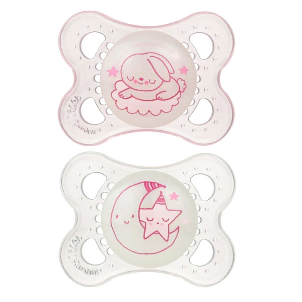 MAM Glow In The Dark Pacifiers 2 Pack for 0-6 Months, Pink-Pacifiers & Accessories-MAM-ANB Baby Store