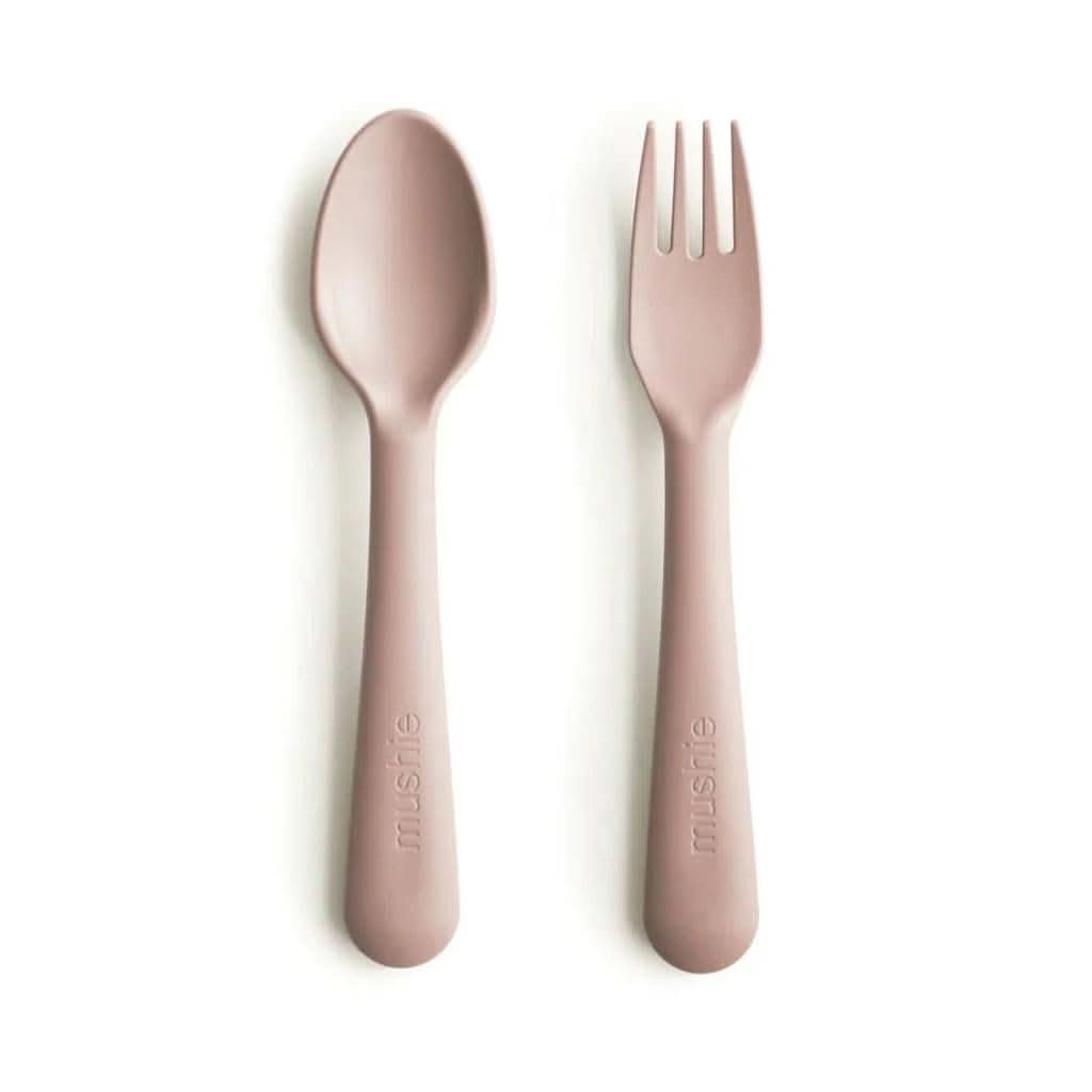 Mushie Dinnerware Fork and Spoon Set-Mealtime Accessories-Mushie-Blush-ANB Baby Store