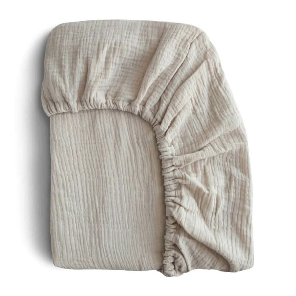 Mushie Extra Soft Muslin Crib Fitted Sheet-Cribs & Bassinets-Mushie-Fog-ANB Baby Store