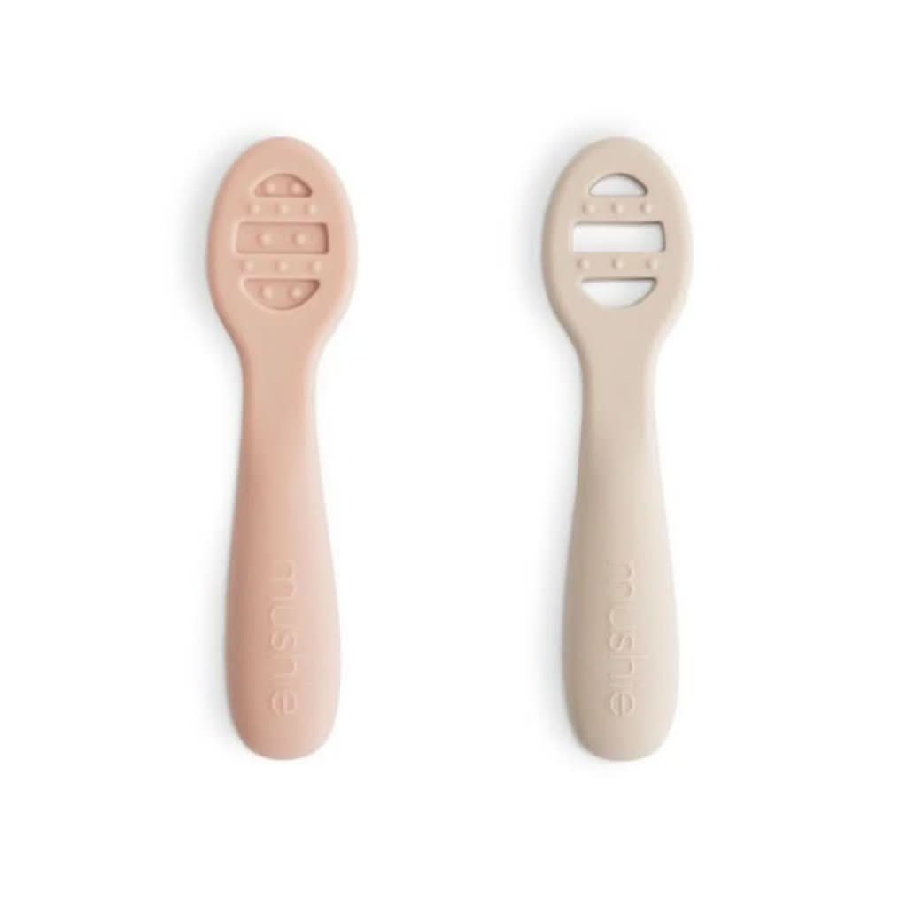 Mushie First Feeding Baby Spoons 2-Pack-Mealtime Accessories-Mushie-Blush / Shifting Sand-ANB Baby Store