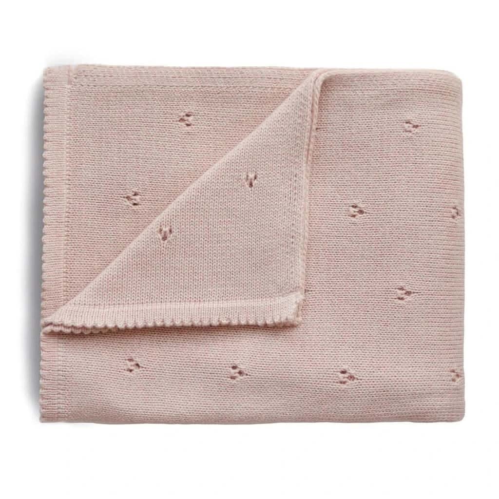 Mushie Knitted Pointelle Baby Blanket-Mattresses & Covers-Mushie-Blush-ANB Baby Store