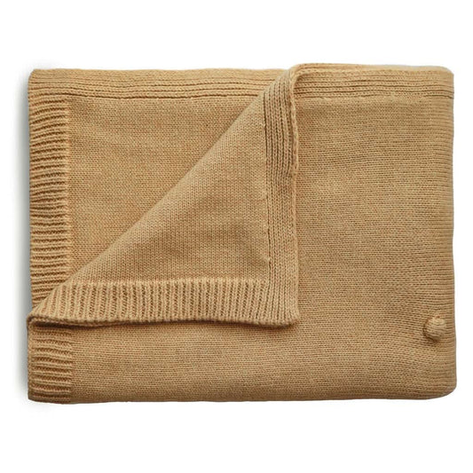 Mushie Knitted Textured Dots Baby Blanket, Mustard Melange - ANB Baby