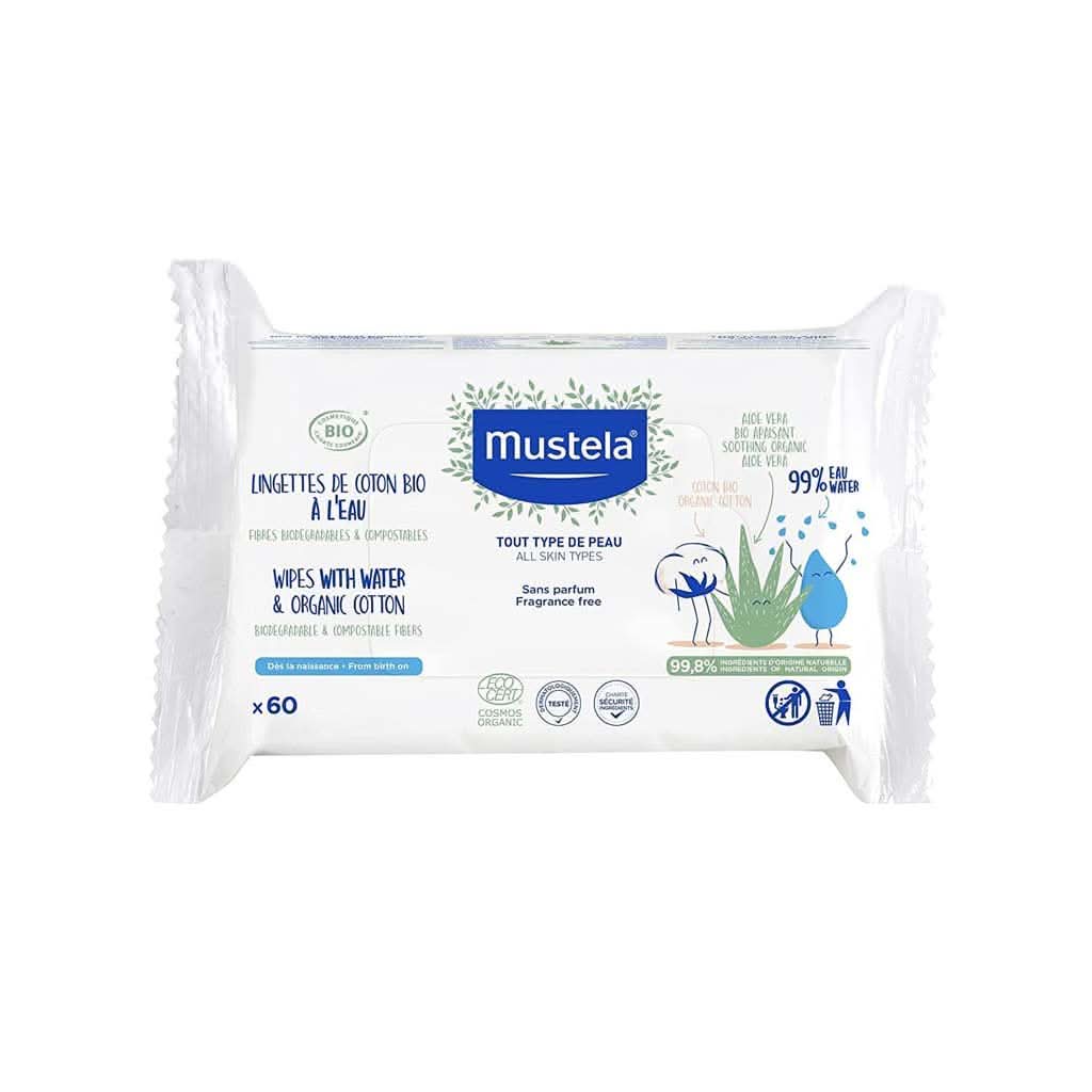 Mustela Organic Cotton Water Wipes, 60 Wipes, ANB BABY
