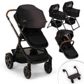 Nuna Demi Next Double Stroller + Rider Board + 2 Bassinets