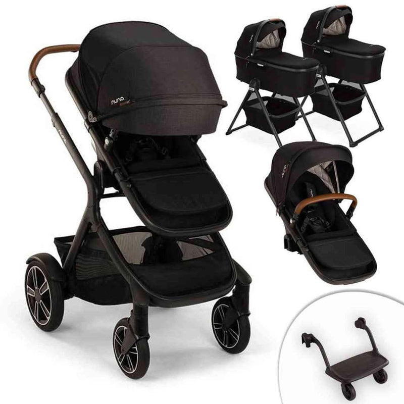 Nuna Demi Next Double Stroller + Rider Board + 2 Bassinets - ANB Baby