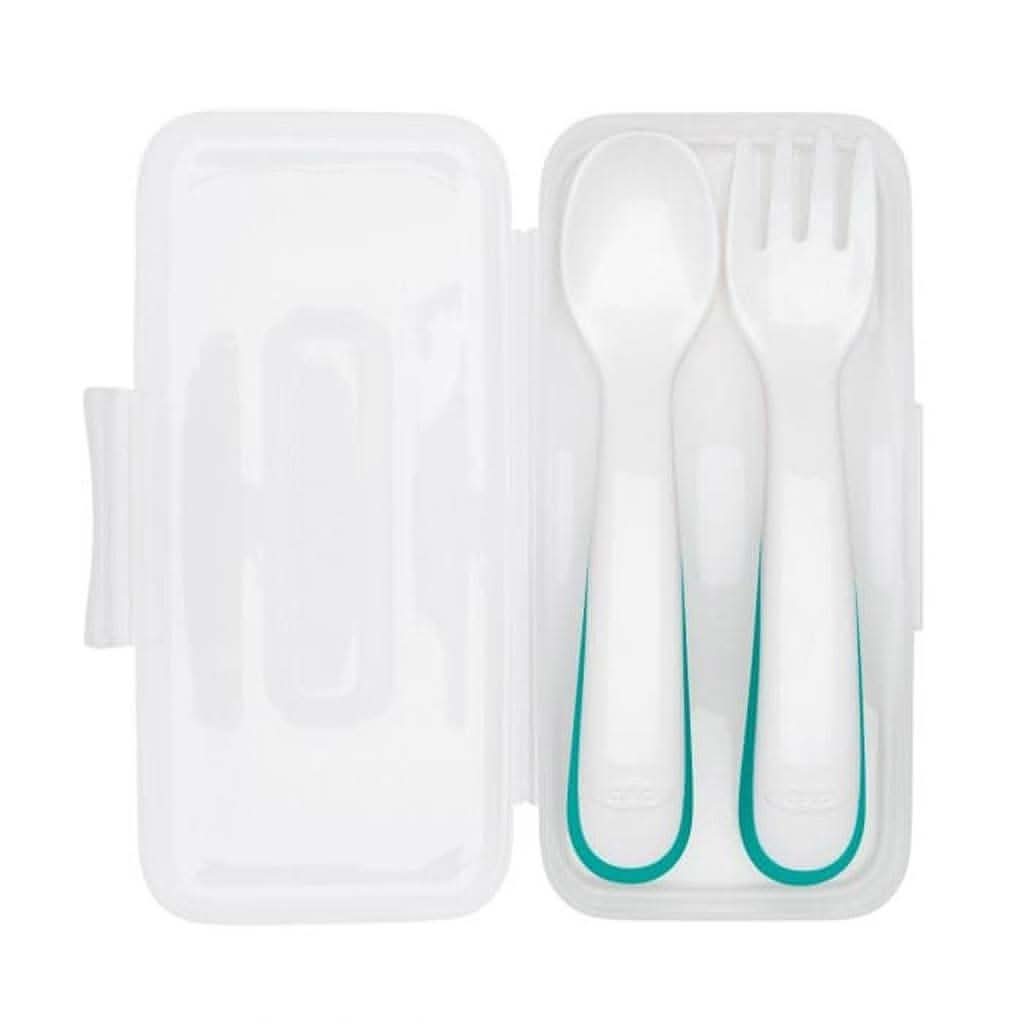 OXO TOT On-the-Go Plastic Fork and Spoon Set with Travel Case-Mealtime Accessories-OXO Tot-Teal-ANB Baby Store