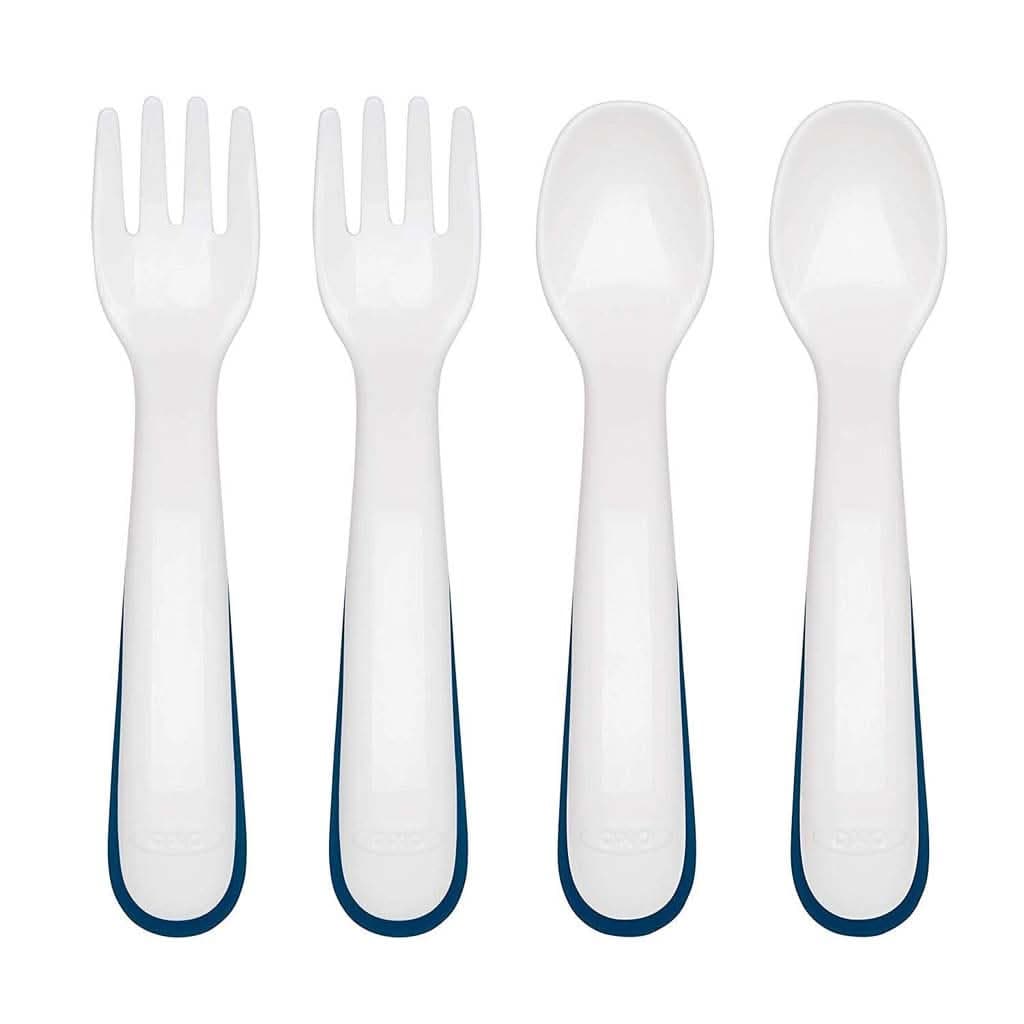 OXO TOT Plastic Fork And Spoon Training Set-Mealtime Accessories-OXO Tot-Navy-ANB Baby Store