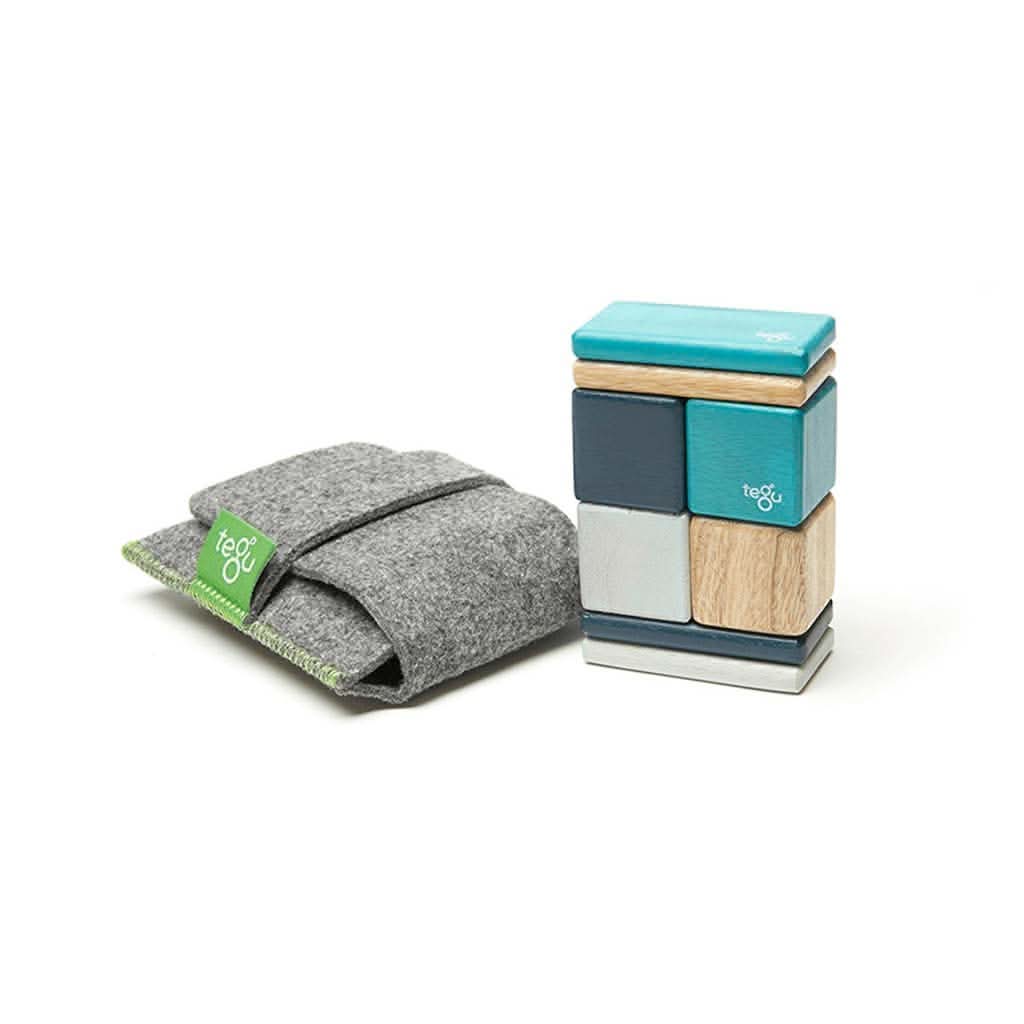 Tegu Original Pocket Pouch Magnetic Wooden Block Set, 8-Piece-Building Blocks & Sets-Tegu-Blues-ANB Baby Store