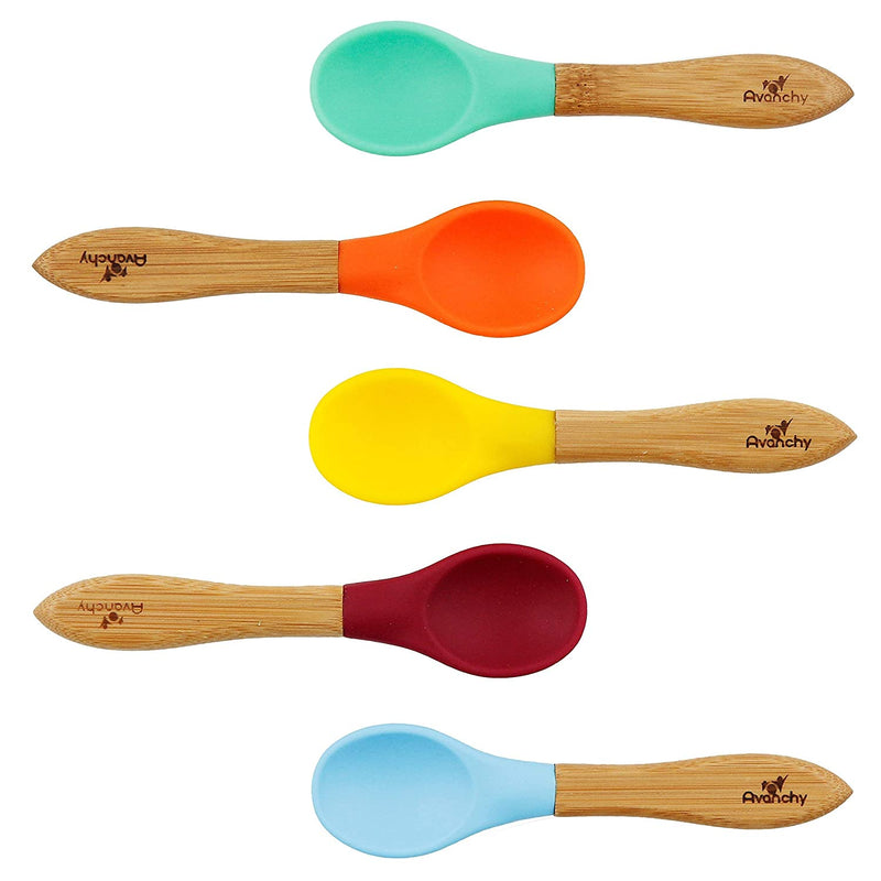 Avanchy Bamboo Baby Spoons 5 Pack - Multi Color, -- ANB Baby