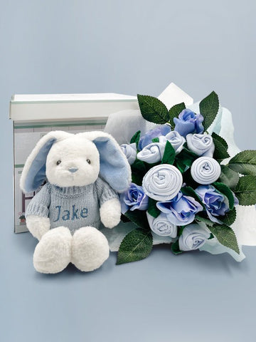 Babyblooms Hand Tied Baby Clothes Bouquet and Personalized Bunny, -- ANB Baby