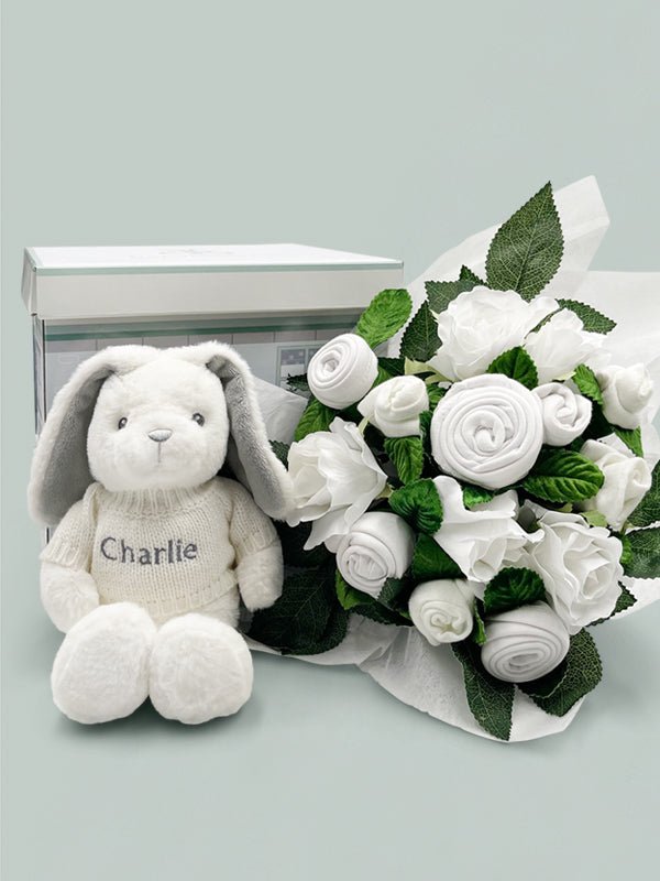 Babyblooms Hand Tied Baby Clothes Bouquet and Personalized Bunny, -- ANB Baby