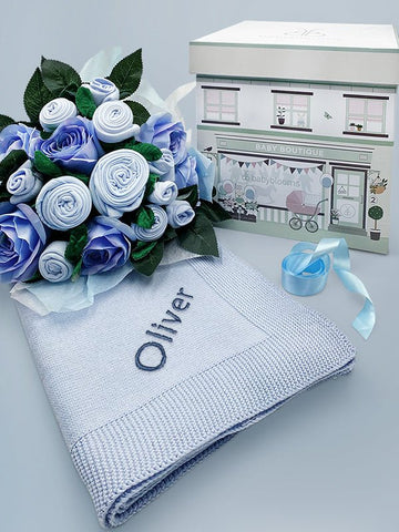 Babyblooms Luxury Rose Baby Clothes Bouquet and Personalized Baby Blanket, -- ANB Baby
