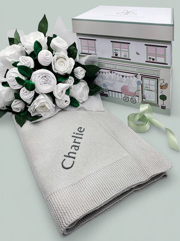 Babyblooms Luxury Rose Baby Clothes Bouquet and Personalized Baby Blanket, -- ANB Baby