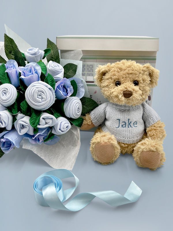 Babyblooms Luxury Rose Baby Clothes Bouquet and Personalized Teddy Bear, -- ANB Baby