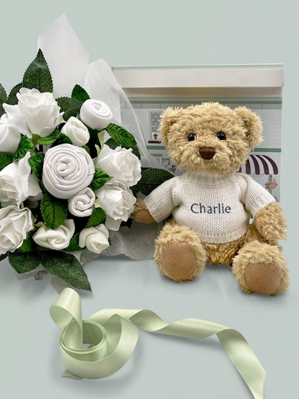 Babyblooms Luxury Rose Baby Clothes Bouquet and Personalized Teddy Bear, -- ANB Baby