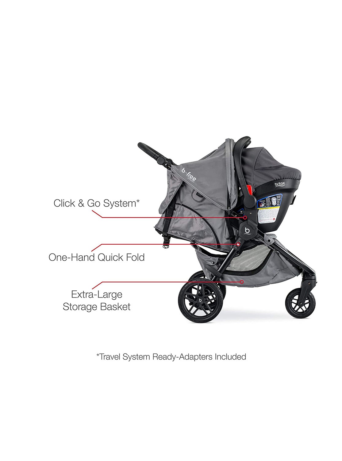 Britax B-Free Sport Travel System with B-Safe Endeavors Infant Car Seat, Asher Grey - ANB Baby -$500 - $1000