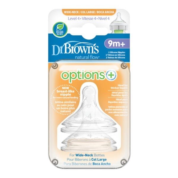 Dr. Brown's Different Levels Natural Silicone Nipple, Wide-Neck 2-Pack - ANB Baby -BPA Free Nipples