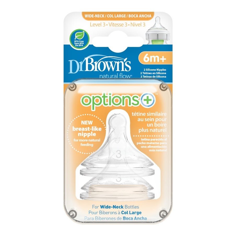 Dr. Brown's Different Levels Natural Silicone Nipple, Wide-Neck 2-Pack - ANB Baby -BPA Free Nipples