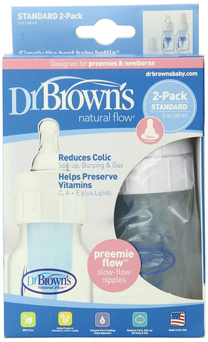 Dr. Brown's Natural Flow Feeding Bottle, Polypropylene 2-Ounce, 2 Pack - ANB Baby -2 oz. Bottles