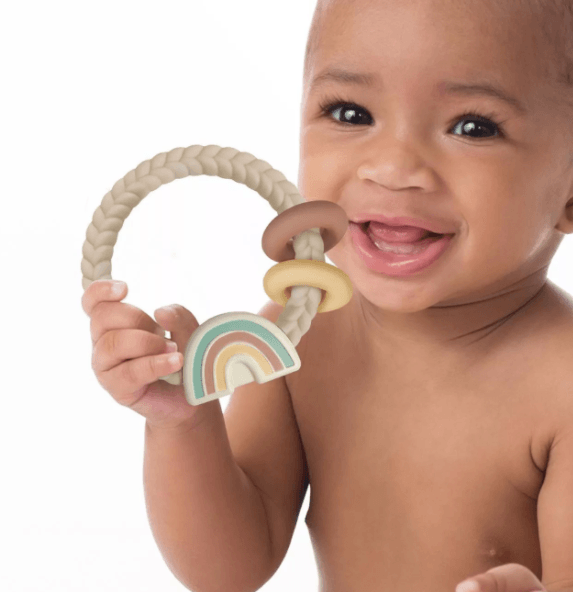 Itzy Ritzy Silicone Teether with Rattle, Neutral Rainbow - ANB Baby -easter gift